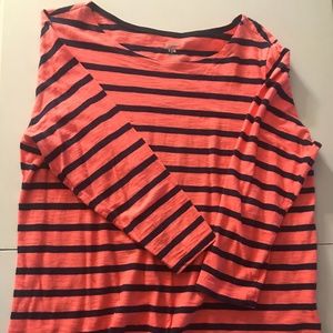 Old Navy Women Large Orange and Navy Blue Striped Shirt